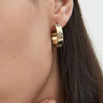 Friendship Earrings for Women Designer Cubic Zirconia Gold Stainless Steel Hoop Huggie Cuff Studs Friendship Jewelry Mothers Day Birthday Christmas Gifts… (Clovers Earrings-Gold)