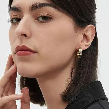 Friendship Earrings for Women Designer Cubic Zirconia Gold Stainless Steel Hoop Huggie Cuff Studs Friendship Jewelry Mothers Day Birthday Christmas Gifts… (Clovers Earrings-Gold)