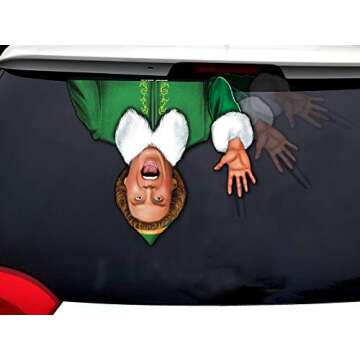 Jolly Elf Waving Arm Wiper Blade Decal for Christmas and Winter. WiperTags Attach to Rear Vehicle Wiper Blades and Waves When The Wiper is Turned on. Made in USA.