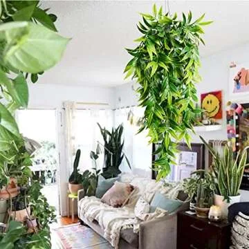 SzJias Artificial Hanging Plants Fake Bamboo Leaves Plants Fake Hanging Plants for Patio Porch Outdo...