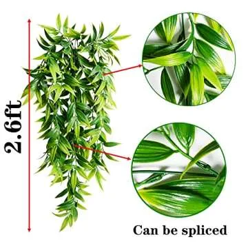 SzJias Artificial Hanging Plants Fake Bamboo Leaves Plants Fake Hanging Plants for Patio Porch Outdoor Plants Decor (2 Pcs)