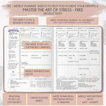 Life Planner - Undated Weekly & Monthly Planner, 12-Month Journey to Increase Productivity | Gratitude Journal, Life Organizer & Goal Journal | Include Foldable Vision Board, Habit Tracker & Stickers
