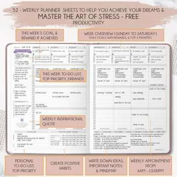 Life Planner - Undated Weekly & Monthly Planner, 12-Month Journey to Increase Productivity | Gratitude Journal, Life Organizer & Goal Journal | Include Foldable Vision Board, Habit Tracker & Stickers