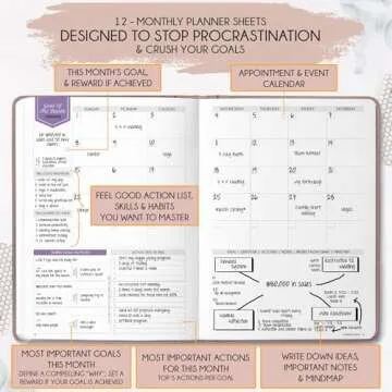 Life Planner - Undated Weekly & Monthly Planner, 12-Month Journey to Increase Productivity | Gratitude Journal, Life Organizer & Goal Journal | Include Foldable Vision Board, Habit Tracker & Stickers
