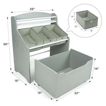 Humble Crew 3-in-1 Kids Bookshelf and Toy Storage Organizer, Grey