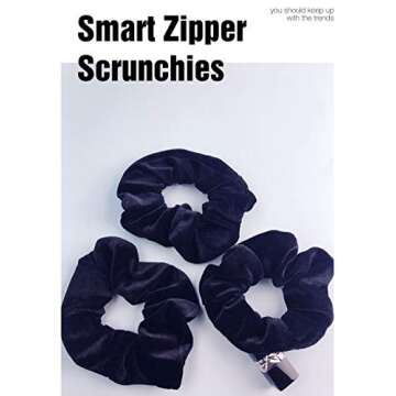SUNEBOIZ Zipper Scrunchies, Pocket Scrunchie, SECRET & HIDDEN, Velvet Hair Ties Bracelet, Compatible with Apple AirPods 3&2&1, Key Money Chapstick Storage Bag, Elastics Hair Band (3PCS Black)