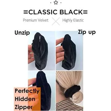 SUNEBOIZ Zipper Scrunchies, Pocket Scrunchie, SECRET & HIDDEN, Velvet Hair Ties Bracelet, Compatible with Apple AirPods 3&2&1, Key Money Chapstick Storage Bag, Elastics Hair Band (3PCS Black)