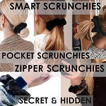 SUNEBOIZ Zipper Scrunchies, Pocket Scrunchie, SECRET & HIDDEN, Velvet Hair Ties Bracelet, Compatible with Apple AirPods 3&2&1, Key Money Chapstick Storage Bag, Elastics Hair Band (3PCS Black)