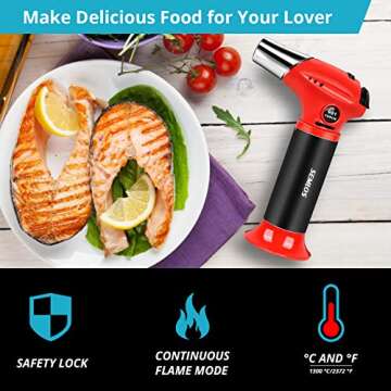 Semlos Butane Torch S-901, Refillable Kitchen Torch Lighter, One-handed Operation Blow Torch with Sa...