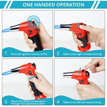 Semlos Butane Torch S-901, Refillable Kitchen Torch Lighter, One-handed Operation Blow Torch with Safety Lock and Adjustable Flame, Fit All Butane Tanks Culinary Torch for Creme Brûlée, BBQ