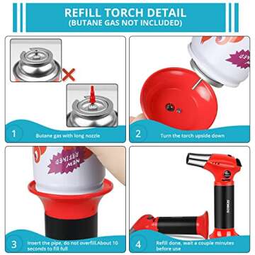 Semlos Butane Torch S-901, Refillable Kitchen Torch Lighter, One-handed Operation Blow Torch with Safety Lock and Adjustable Flame, Fit All Butane Tanks Culinary Torch for Creme Brûlée, BBQ