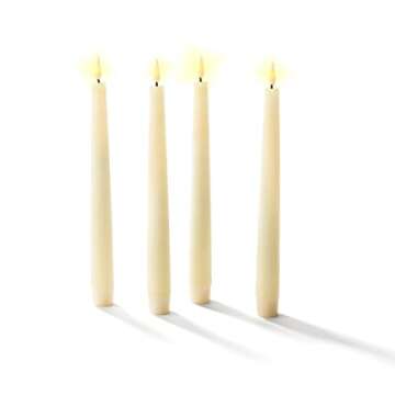 LampLust Flameless Taper Candles, Realistic 3D Flame with Wick, 9 Inch, 4 Pack, Ivory Wax, Flickering Flameless Candle LED, Remote & Batteries Included, Home Decor, Mantel & Wedding Centerpieces