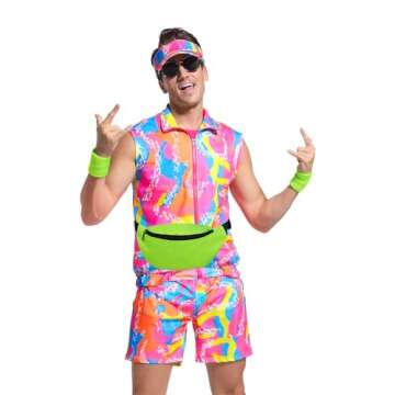 ZOKJFDK 80s Men Workout Costume Halloween Cosplay Couples Outfits 80s 90s Workout Costume Outfit Set...
