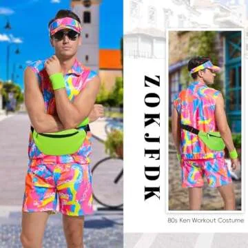 ZOKJFDK 80s Men Workout Costume Halloween Cosplay Couples Outfits 80s 90s Workout Costume Outfit Set for Adult Men (X-Large)