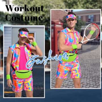 ZOKJFDK 80s Men Workout Costume Halloween Cosplay Couples Outfits 80s 90s Workout Costume Outfit Set for Adult Men (X-Large)