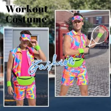 ZOKJFDK 80s Men Workout Costume Halloween Cosplay Couples Outfits 80s 90s Workout Costume Outfit Set for Adult Men (X-Large)