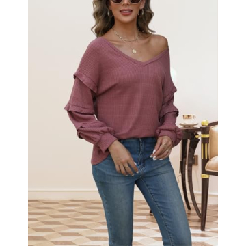 Cnlinkco Women's Off Shoulder Ruffle Blouses 2024