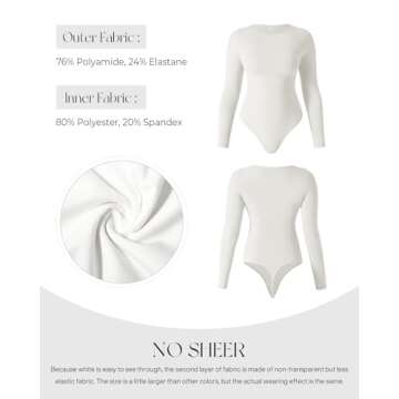 SUUKSESS Women Long Sleeve Bodysuit Basic Crew Neck Thong Body Suit Shirts Top for Spring (White, M)