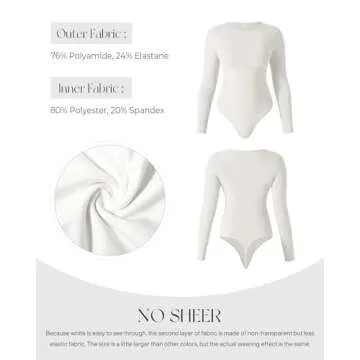 SUUKSESS Women Long Sleeve Bodysuit Basic Crew Neck Thong Body Suit Shirts Top for Spring (White, M)