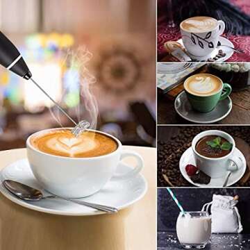 Milk Frother Handheld, Immersion Blender Cordlesss Foam Maker USB Rechargeable Small Mixer with 2 Stainless Whisks，Wisker for Stirring 3-Speed Adjustable Mini Frother for Cappuccino Latte Coffee Egg