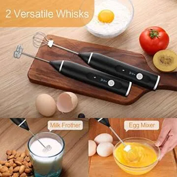 Milk Frother Handheld, Immersion Blender Cordlesss Foam Maker USB Rechargeable Small Mixer with 2 Stainless Whisks，Wisker for Stirring 3-Speed Adjustable Mini Frother for Cappuccino Latte Coffee Egg