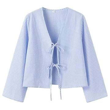 Stylish Tie Front Bow Linen Blouse for Summer Outings