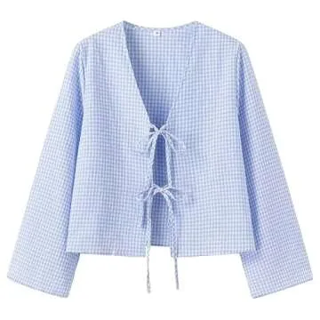 Stylish Tie Front Bow Linen Blouse for Summer Outings