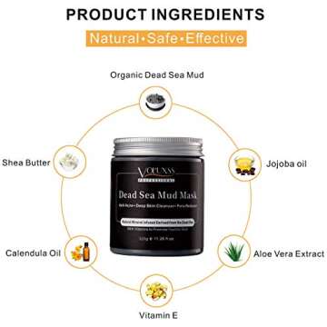 Voluxss Dead Sea Mud Mask for Face and Body,Deep Cleansing Face Mask for Acne,Pore Minimizer,Natural Skincare Charcoal Blackheads Remover,Skincare Spa Clay Facial Mask for Women & Men 11.28fl.oz