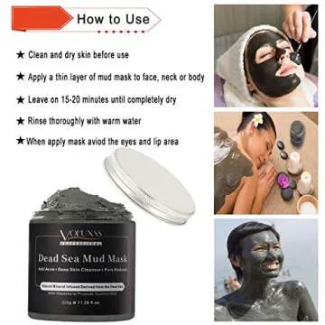 Voluxss Dead Sea Mud Mask for Face and Body,Deep Cleansing Face Mask for Acne,Pore Minimizer,Natural Skincare Charcoal Blackheads Remover,Skincare Spa Clay Facial Mask for Women & Men 11.28fl.oz