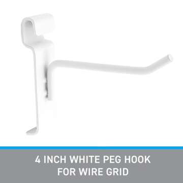 SSWBasics 4 inch White Peg Hook for Wire Grid - Pack of 50 - Durable Grid Wall Accessory - Perfect Gridwall Hooks for Retail, Thrift, Boutique, Garage, Home Organization and Display