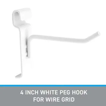 SSWBasics 4 inch White Peg Hook for Wire Grid - Pack of 50 - Durable Grid Wall Accessory - Perfect Gridwall Hooks for Retail, Thrift, Boutique, Garage, Home Organization and Display