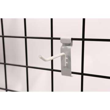 SSWBasics 4 inch White Peg Hook for Wire Grid - Pack of 50 - Durable Grid Wall Accessory - Perfect Gridwall Hooks for Retail, Thrift, Boutique, Garage, Home Organization and Display