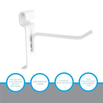 SSWBasics 4 inch White Peg Hook for Wire Grid - Pack of 50 - Durable Grid Wall Accessory - Perfect Gridwall Hooks for Retail, Thrift, Boutique, Garage, Home Organization and Display
