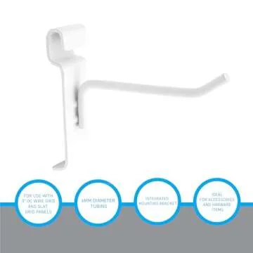SSWBasics 4 inch White Peg Hook for Wire Grid - Pack of 50 - Durable Grid Wall Accessory - Perfect Gridwall Hooks for Retail, Thrift, Boutique, Garage, Home Organization and Display