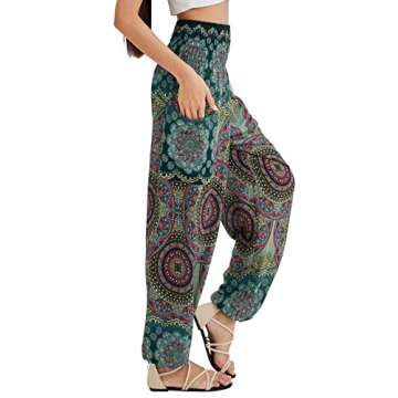 Joob Joob Boho Pants for Women - Hippie Harem Pants Women - Womens Yoga Pants – Comfy Bohemian Flowy Hippie Clothes - Green Large