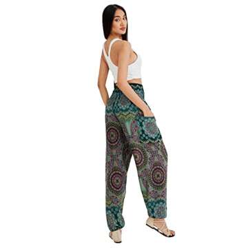 Joob Joob Boho Pants for Women - Hippie Harem Pants Women - Womens Yoga Pants – Comfy Bohemian Flowy Hippie Clothes - Green Large