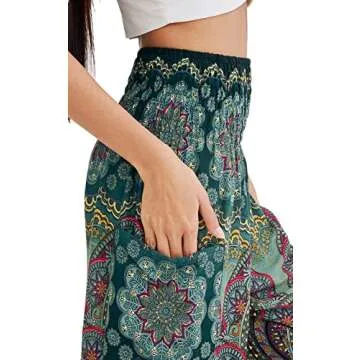 Joob Joob Boho Pants for Women - Hippie Harem Pants Women - Womens Yoga Pants – Comfy Bohemian Flowy Hippie Clothes - Green Large