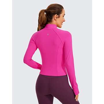 CRZ YOGA Butterluxe Womens Cropped Slim Fit Workout Jacket Weightless Track Athletic Full Zip Up Tops with Thumb Holes Hibiscus Purple Medium