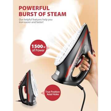 Sundu Steam Iron for Clothes with Rapid Heating Ceramic Coated Soleplate,1500W with Precise Thermost...