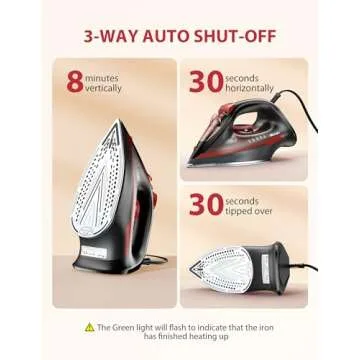 Sundu Steam Iron for Clothes with Rapid Heating Ceramic Coated Soleplate,1500W with Precise Thermostat Dial,Self-Cleaning, Auto-Off,11.84oz Water Tank for Home Clothes Ironing Use,Red