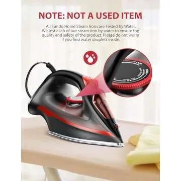 Sundu Steam Iron for Clothes with Rapid Heating Ceramic Coated Soleplate,1500W with Precise Thermostat Dial,Self-Cleaning, Auto-Off,11.84oz Water Tank for Home Clothes Ironing Use,Red