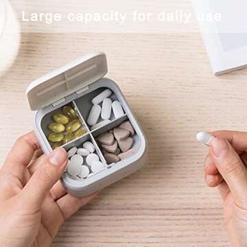 Small Pill Case, Cute Pill Box - Acedada Travel Daily Pill Organizer, Portable Pretty Pill Container for Purse Pocket, Compact Medicine Holder for Vitamins, Fish Oils, Supplements, White