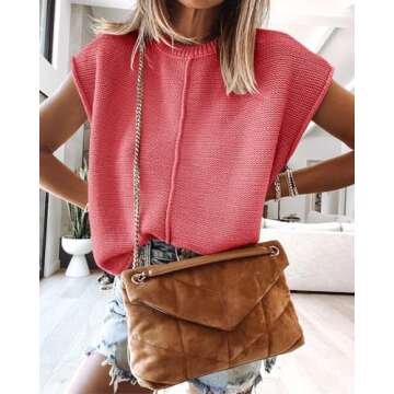 Saodimallsu Womens Tank Tops Summer Causal Loose Fit Cap Sleeve Crew Neck Knit Lightweight Sweater Pullover Top Watermelon Red
