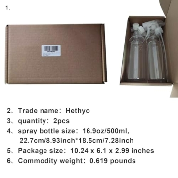Heavy Duty 16.9oz Plastic Spray Bottles 2-Pack Adjustable Nozzle