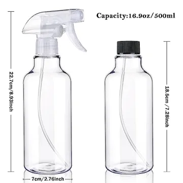 Heavy Duty 16.9oz Plastic Spray Bottles 2-Pack Adjustable Nozzle