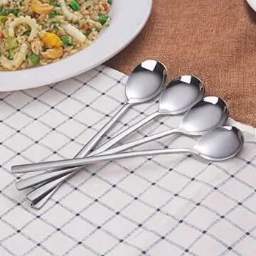 IQCWOOD Spoons, 8 Pieces Stainless Steel Korean Spoons,8.5 Inch Soup Spoons, Korean Spoon with Long ...