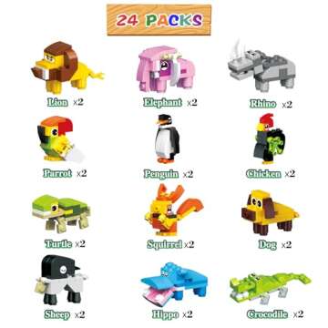 24 Packs Valentines Day Gifts for Kids School, Animal Building Blocks with Valentines Cards for Kids...