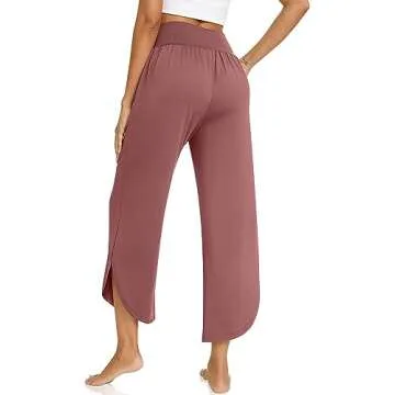 TARSE Womens Wide Leg Yoga Pants Cross High Waisted Capris Plus Size Casual Flowy Lounge Joggers Pajamas with Pockets (RustRed,XL)