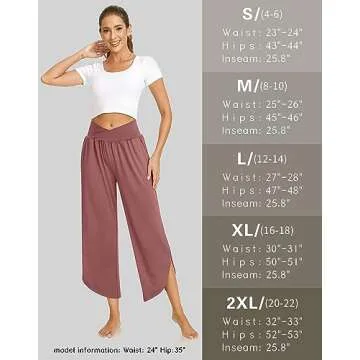 TARSE Womens Wide Leg Yoga Pants Cross High Waisted Capris Plus Size Casual Flowy Lounge Joggers Pajamas with Pockets (RustRed,XL)
