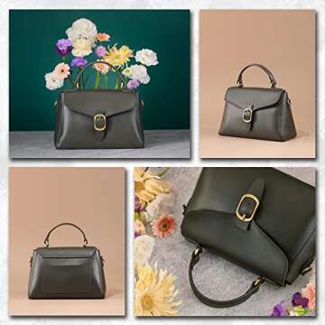 Vintage Vegan Leather Flap Top Handle Bag For Women Olive Green Retro Satchel Casual Purse Simple Sh...